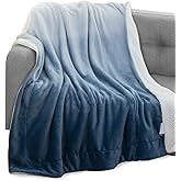 Elegant Comfort Throw Blanket, Reversible Sherpa Flannel, Ultra-Soft, Fuzzy, Cozy and Plush- All Season Lightweight Decorative Throw, 50 x 60 inches, Ombre Design Sherpa Throw, Blue