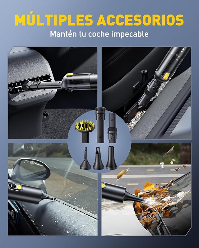 Aspirador de Mano - Aspirador Coche de 24000 Pa, Autonomía de 30 Minutos,4 en 1, Recargable, Portátil y Ligero, Mini Aspiradora Potente para Coche, Hogar, Oficina y Pelo de Mascotas(Prieto) — foto 4 de 8