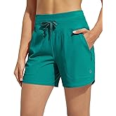 baleaf Women's 5" Swim Board Shorts High Waisted Quick Dry UPF 50+ Swimsuit Swimming Bottoms with Boxer Liner Zipper Pockets