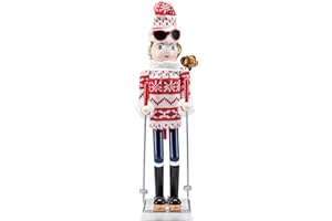 Ornativity Christmas Woman Skier Nutcracker – Red and White Wooden Nutcracker Woman with Ugly Sweater and Ski Sticks in Skiing Pose Xmas Themed Holiday Nut Cracker Doll Figure Decorations 15"