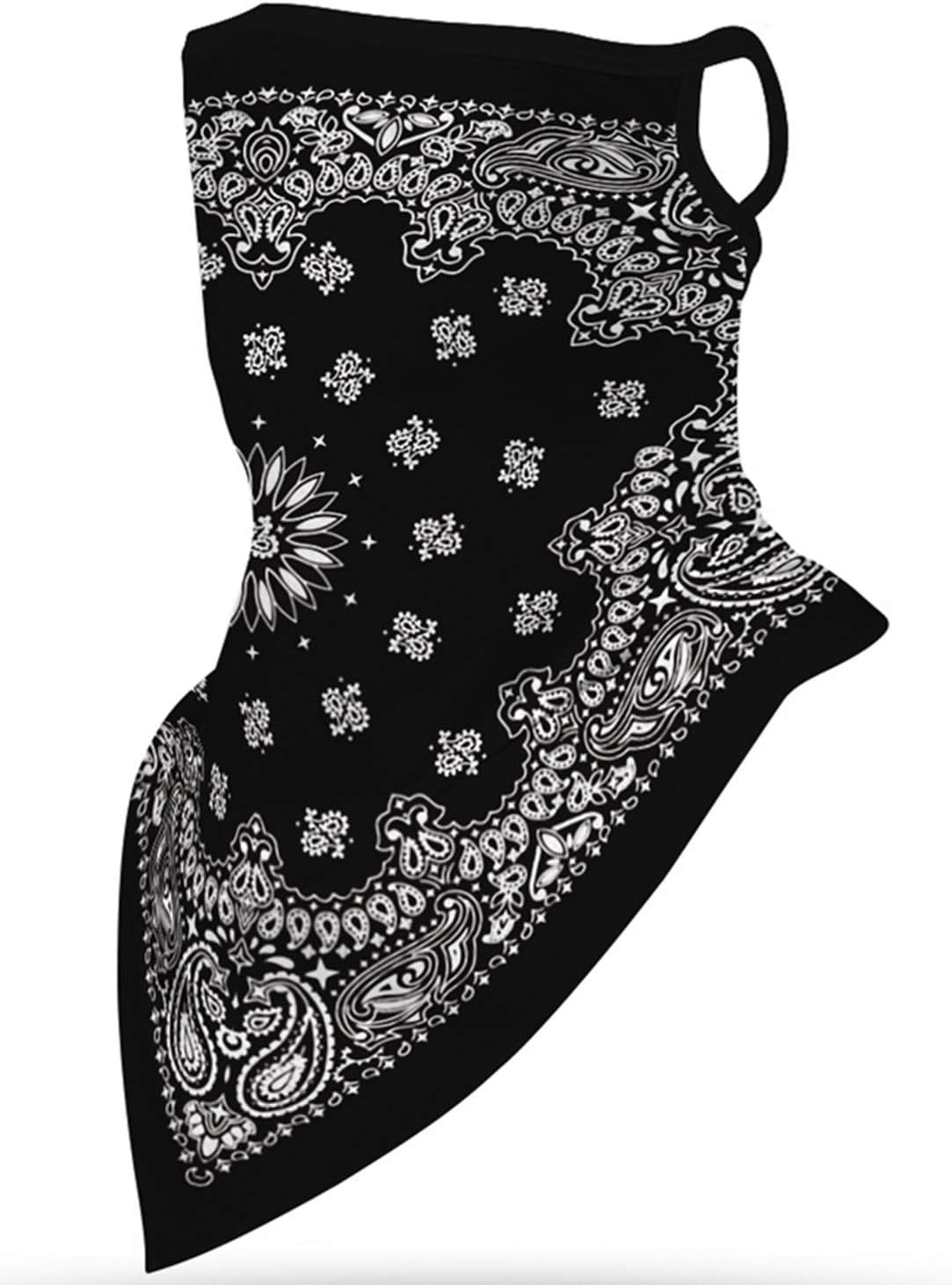 Unisex Seamless Face Bandana for Rave Face Bandana Dust Wind UV Sun, Neck Gaiter Bandana Headwear, Motorcycle Face Bandana for Women Men Face Scarf Mask Black Floral A07