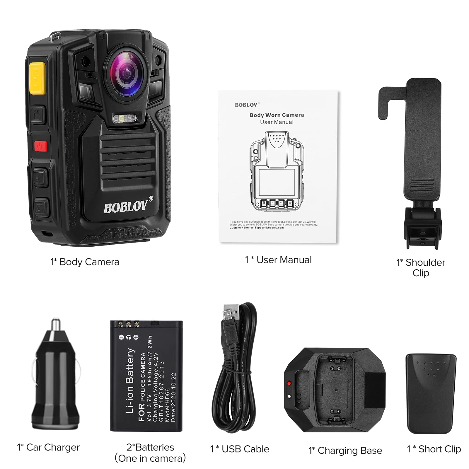 BOBLOV HD66/D7 2K 1440P Body Worn Camera, 2 Batteries with Dock, IP67 1440P Outdoor Body Camera Audio & Video Recorder 170° Wide Angle IR, with 360° Rotation Clip (64GB)