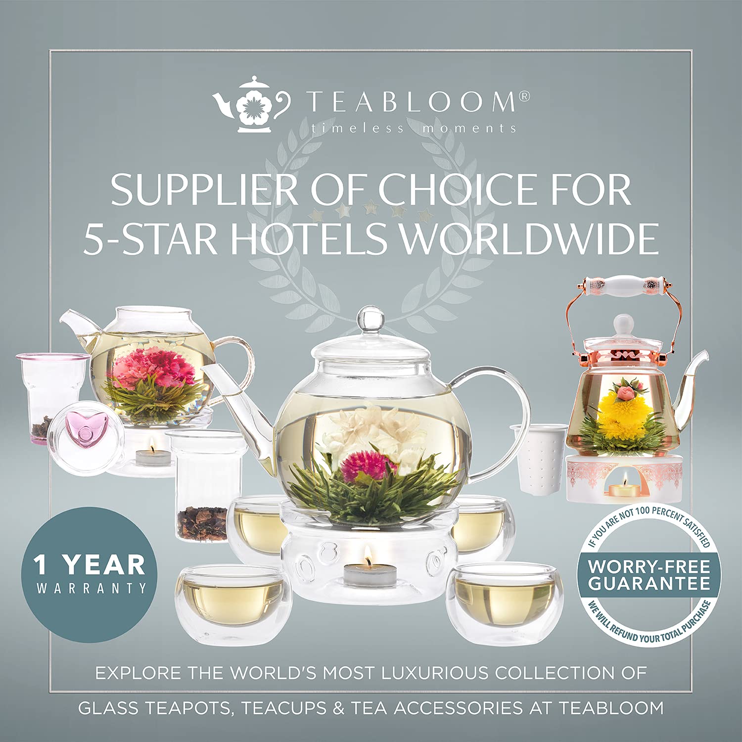 Teabloom Teapot Set Classic Teapot + Glass Infuser Clear