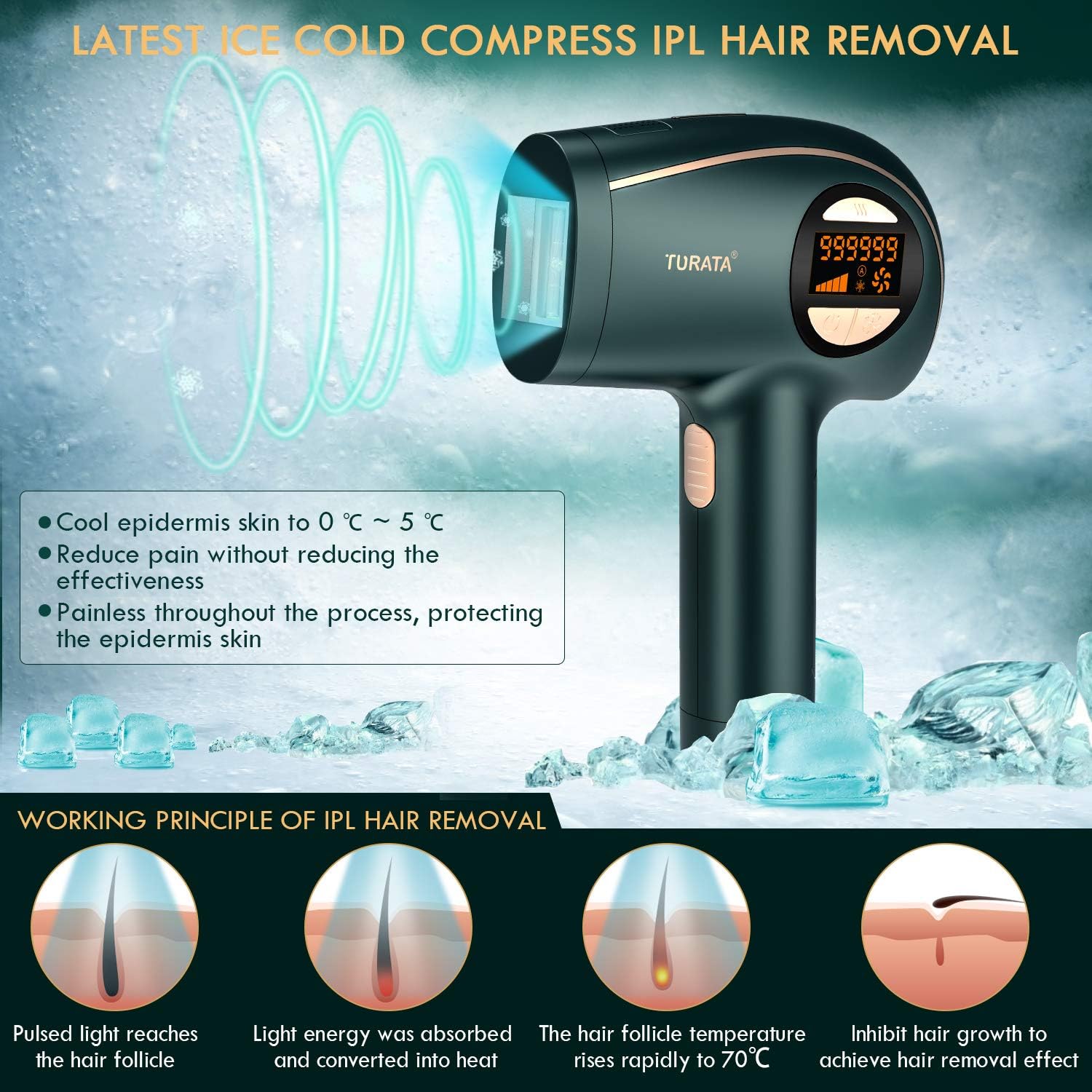 Turata Ipl Turata Hair Removal System Ice Cold Pack Permanent Pain Free 999 999 Flash Adjustable Dual Mode Amazon De Drogerie Korperpflege