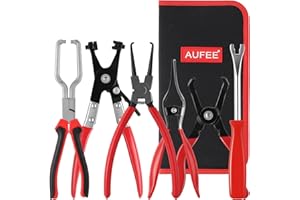 AUFEE 6PCS Fuel Line Pliers, Fuel Line Disconnect Tool Set, 9'' Hose Clamp, Electrical Disconnect Pliers, Heavy-Duty Hose Removal, Clip Removal Tool for Auto Mechanic Tools with Storage Case