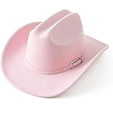 Jastore Kids Western Cowboy Hat for Girl Boy Wide Brim Beach Cowgirl Hat with Belt Buckle Cattleman Cowboys Hats