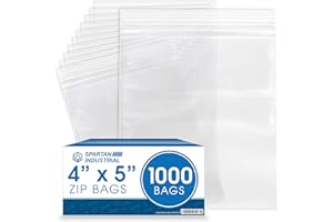Spartan Industrial - 4” X 5” (1000 Count) 2 Mil Clear Reclosable Zip Plastic Poly Bags with Resealable Lock Seal Zipper