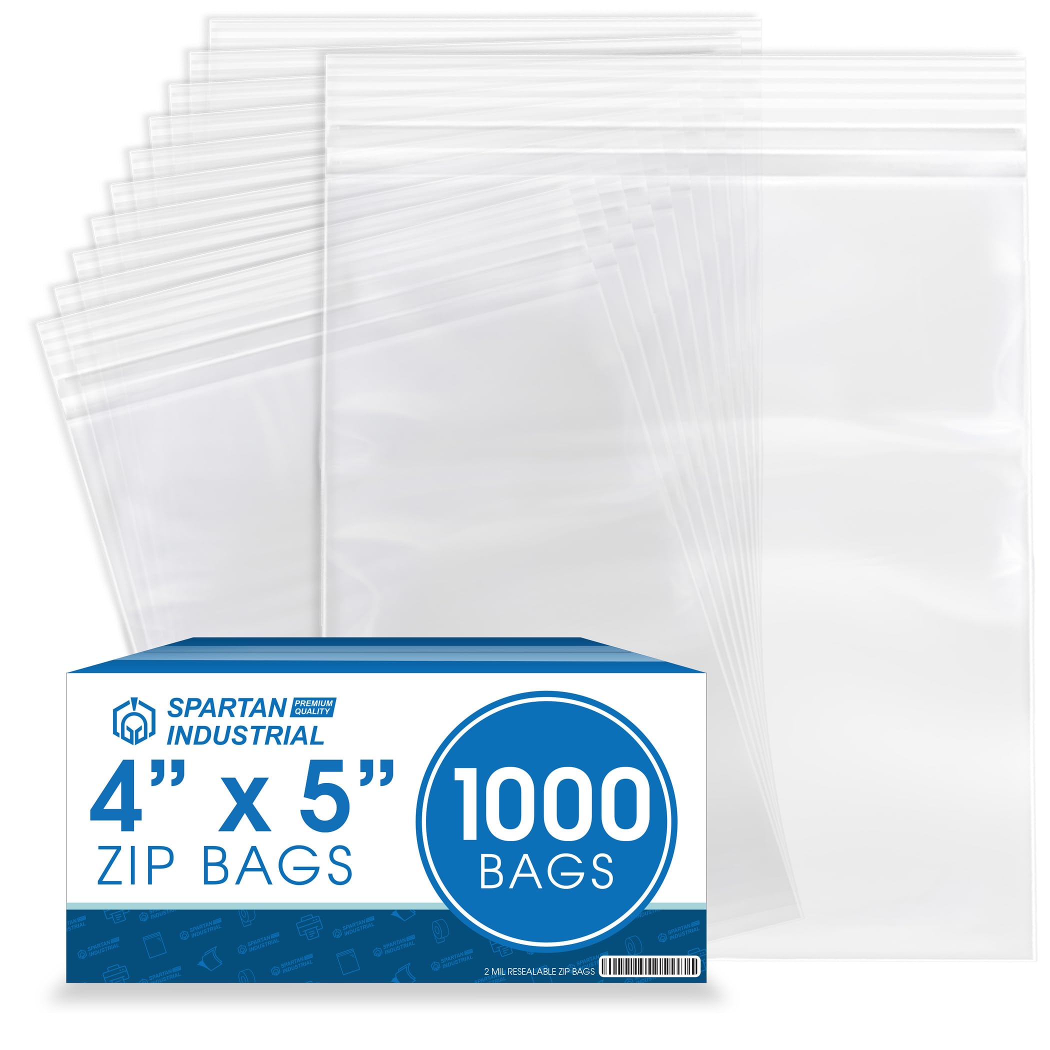 Photo 1 of Spartan Industrial - 4” X 5” (1000 Count) 2 Mil Clear Reclosable Zip Plastic Poly Bags with Resealable Lock Seal Zipper