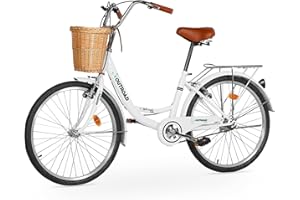 MarKnig Beach Cruiser Bike for Women and Men, 24 26 inch Female Commuter Bicycle with Basket, 1 Speed Womens Bike with Rear Rack/High-Carbon Steel/Front & Rear Fenders, Multi Color