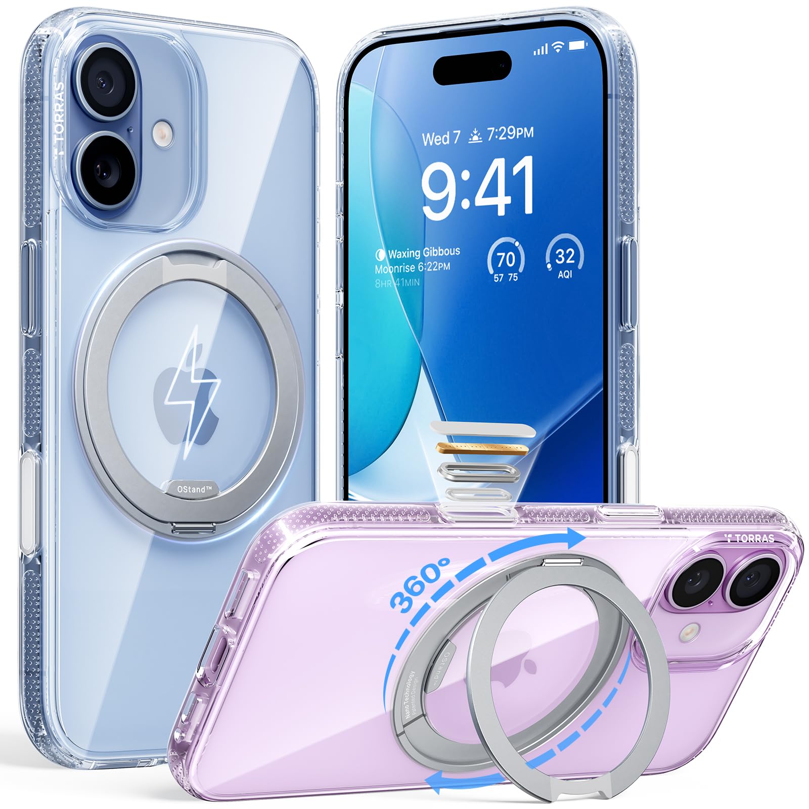 TORRAS for iPhone 17 Case 360 Magnetic Durable Stand O3 Fitness Series, [Fit for MagSafe] [360° Rotating Kickstand] 4X Mil-Grade Shockproof, Camera Control Button, Slim, Crystal Clear