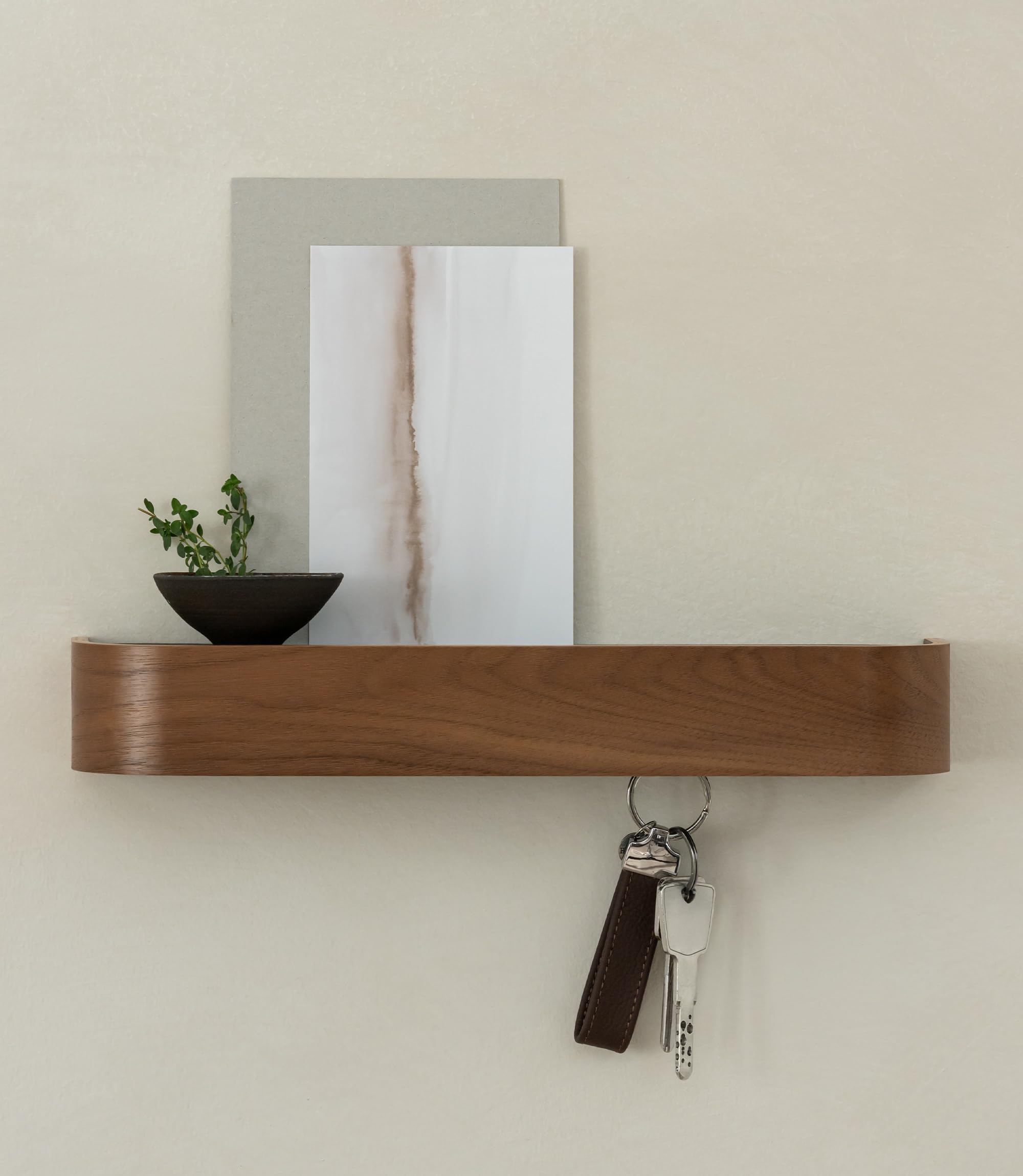 Photo 1 of Kazai. Key Holder 'Toke' | Minimalist Key Hook Design from Berlin | Modern Key Holder Wall Mount with Wooden Shelf | Key Rack for Wall as Entryway Organizer | Walnut