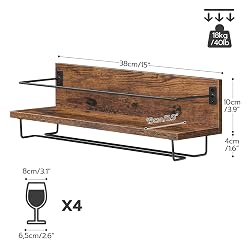 HOOBRO Wall Mounted Wine Rack 2 Pack - Floating Shelves With Glass Holder, Rustic Brown & Black, For Kitchen & Dining
