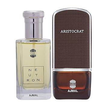 Ajmal Neutron EDP Citrus Fruity Perfume 100ml for Men and Aristocrat EDP Citrus Woody Perfume 75ml for Men + 2 Parfum Testers FREE