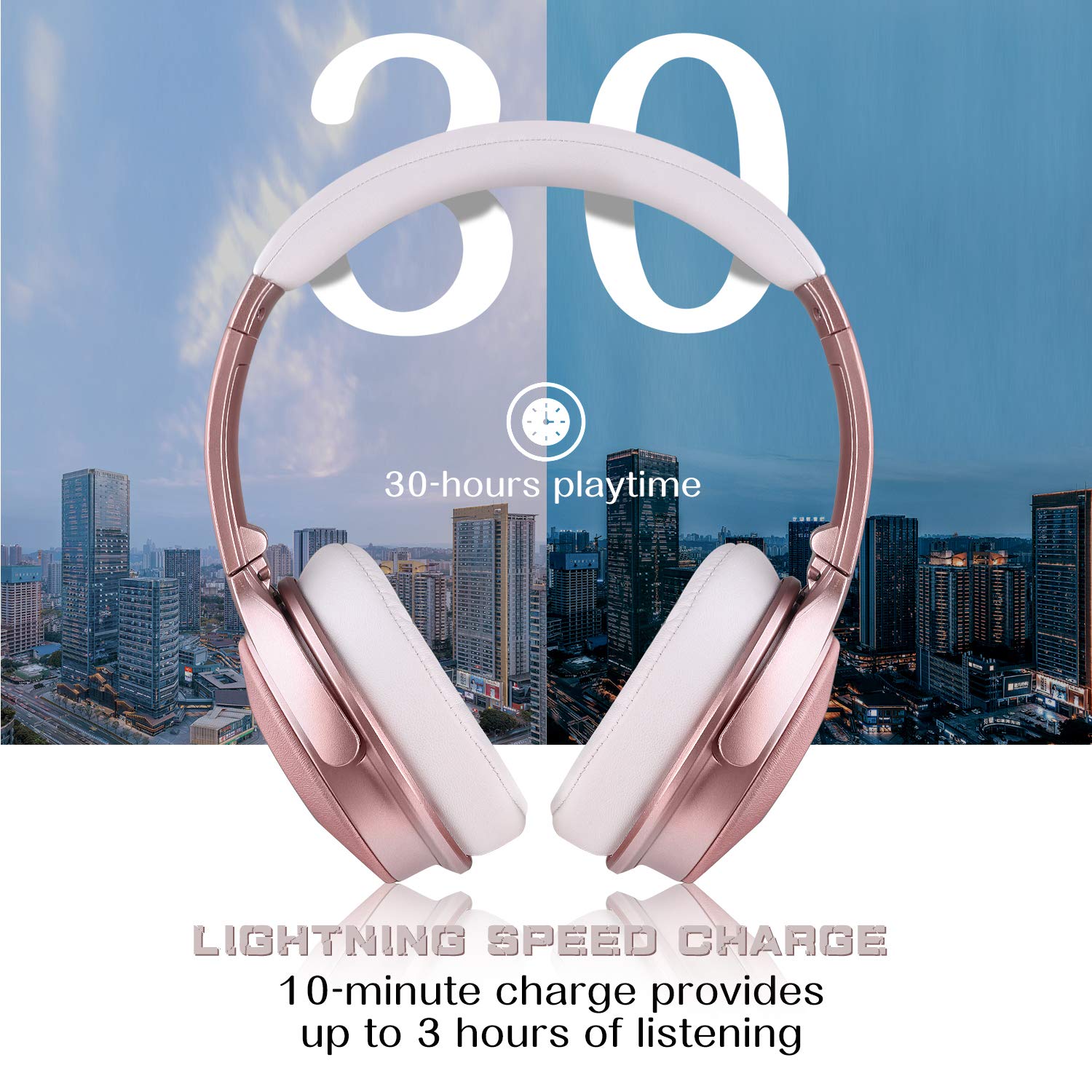 Sumvov Wireless Headphones Over Ear, Bluetooth Headphones 5.0 with Mic, Quick Charge, 30 Hours Playtime, Deep Bass, Protein Earpads, Hi-Fi Stereo Foldable Headset, for Cellphone/TV/PC (Rose Gold)