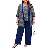 Plus Size Mother of The Bride 3 Piece Stretch Pant Suit Set Formal Wedding Guest Attire Evening Gala Outfit for Women