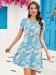 KORSIS Summer Dresses for Women Flower Light Blue