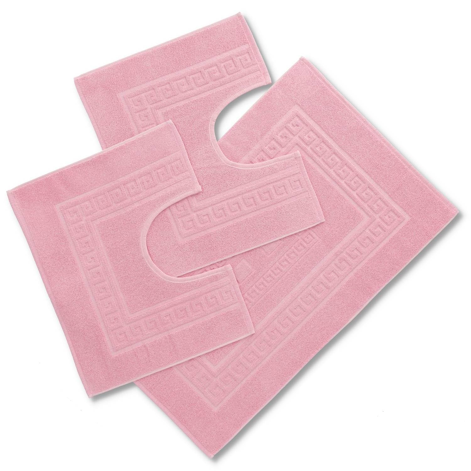 Torino 3-piece Set of Terry Towelling Bath Mat 60 x 90 cm plus 2 Pedestal Mats 60 x 45 cm pink
