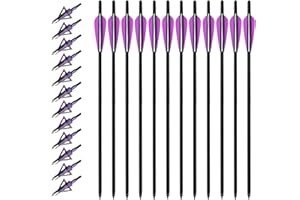 VKEDA 20 Inch Carbon Crossbow Bolts 12 Pack and 12 Pack Hunting Broadheads kit, Carbon Crossbow Arrows for Hunting and Outdoor Practice