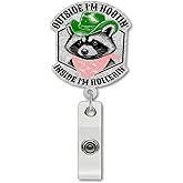 Outside I'm Hootin Inside I'm Hollerin Raccoon Badge Reel Retractable for Nurse Nursing Rn Medical Worker & Teacher | Funny Nurse Badge Holder with Alligator Clip & 24” Durable Nylon Cord | Acrylic