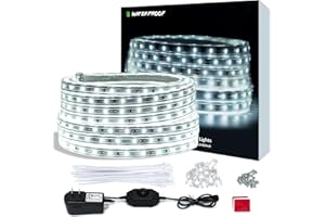 ollrieu 50ft Rope Lights Outdoor Waterproof White LED Strip Light Indoor Connectable Flexible 900 LEDs 6000K 12V Plug-in Decorative Tape Lighting for Patio Deck Bedroom Kitchen