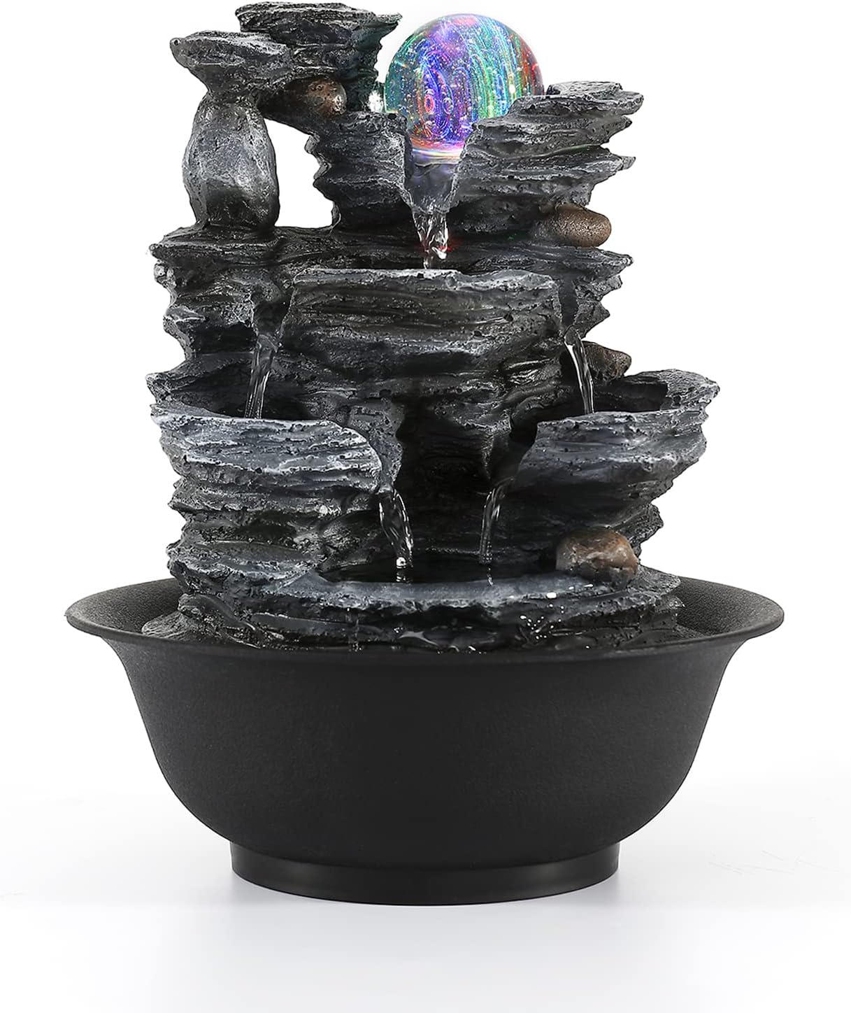 Indoor Fountains & Accessories - Dyna-Living Tabletop Water Fountain Indoor Waterfalls Fountains with Colored LED Light Decorative Feng Shui Tabletop Fountain with Automatic Pump Best Home Gifts for Friends or Family