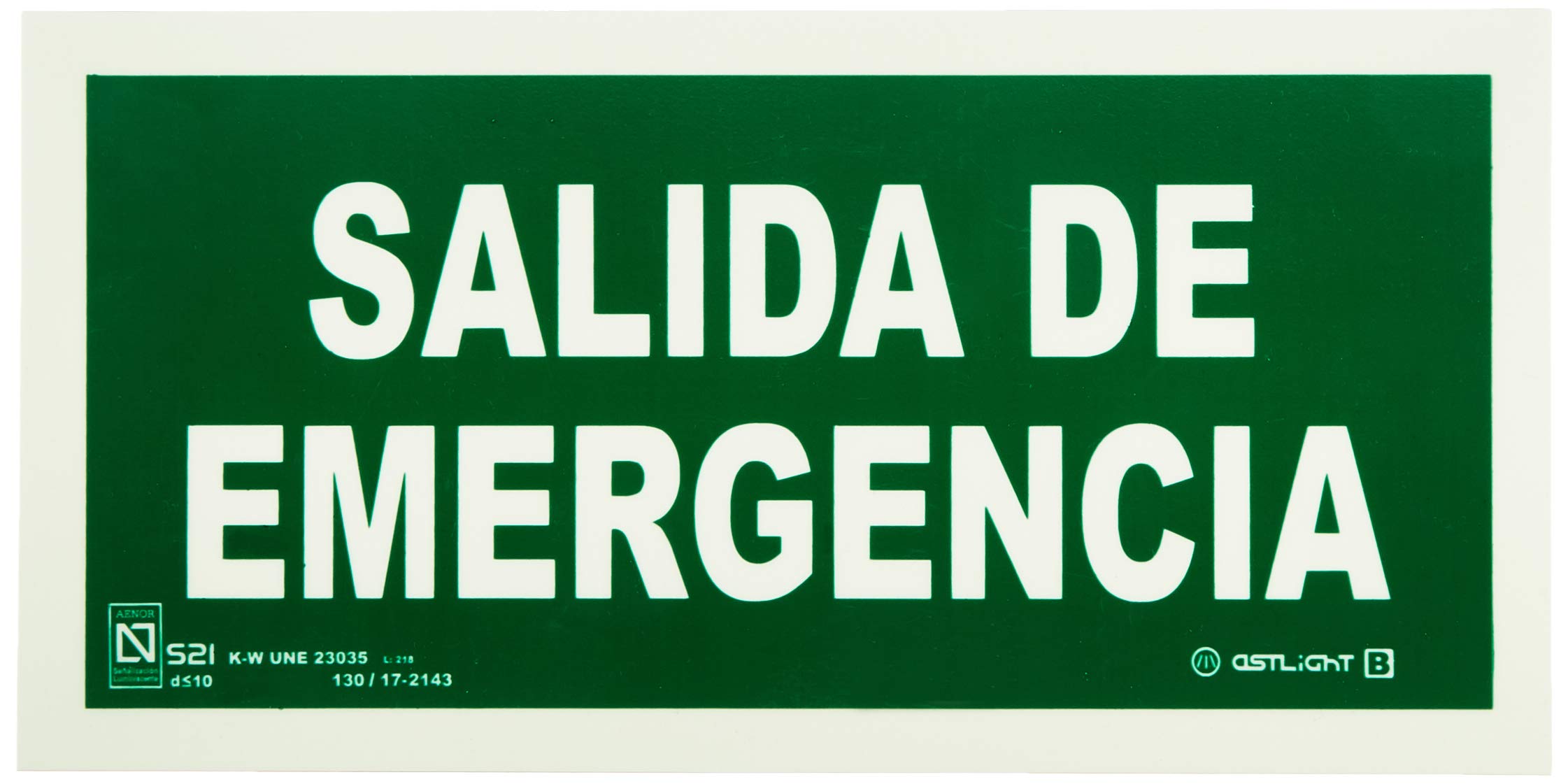 Astlight SAL5455.7FAD Spanish Language “Salida de Emergencia” Sign - Photoluminescent, Multicoloured