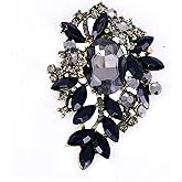 LAXPICOL Vintage Sparkly Austrian Crystal Flower Leaf Bouquet Clusters Big Large Brooch Pin for Women Gold Tone