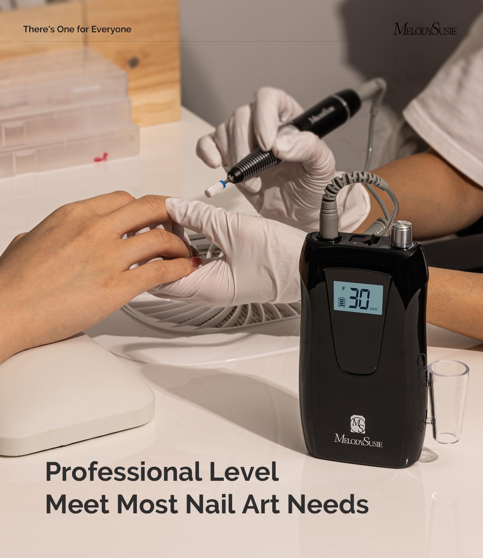 MelodySusie Professional Nail Drill 30000RPM, SC320D Rechargeable Electric Nail Drill Machine, Cordless Nail E File for Acrylic Gel Nails, 8pcs Nail Bits 106pcs Sanding Bands, Selene Black - Image 6