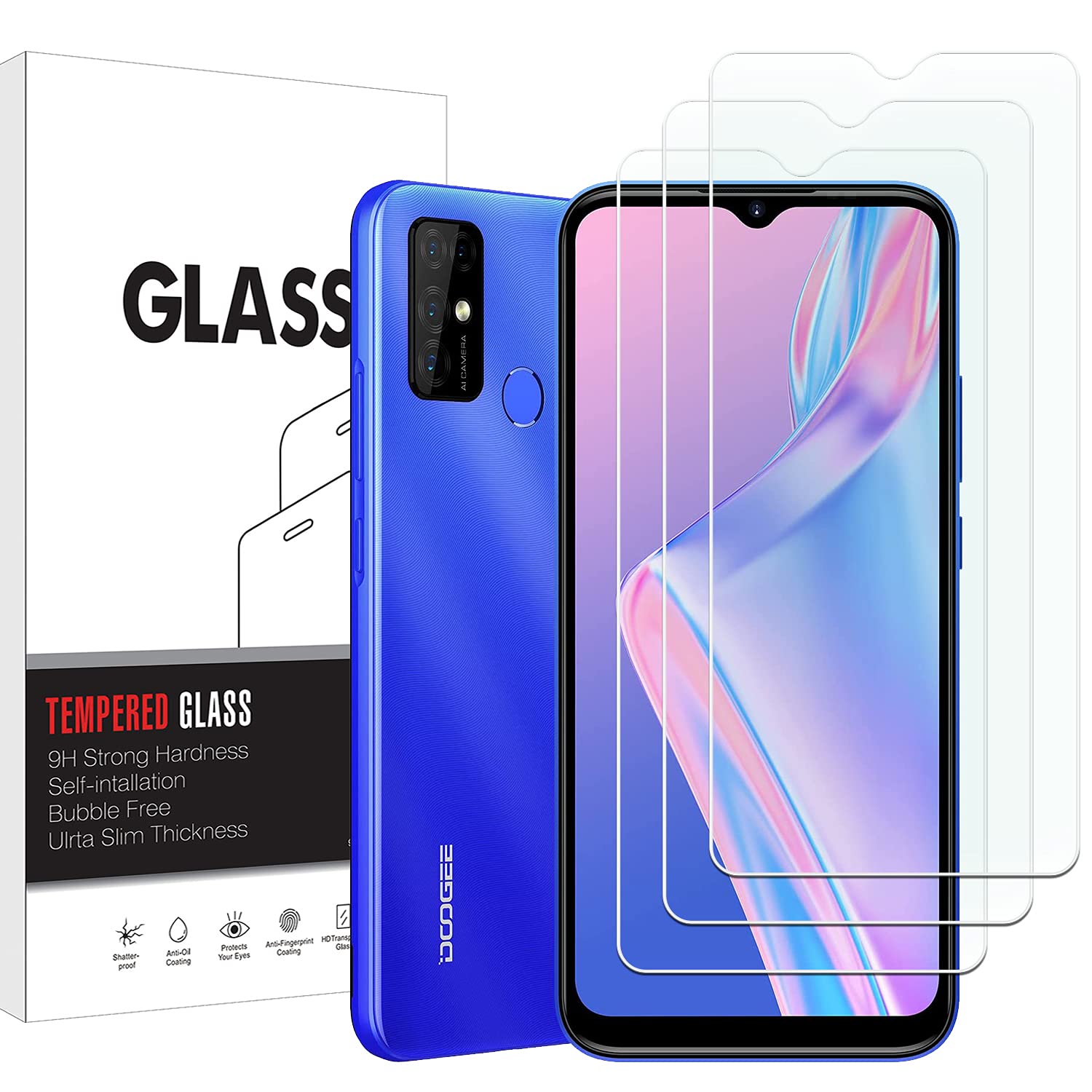 KELOLIN [Pack of 3] Compatible with Doogee X96 Pro Tempered Glass Screen Protector, 9H Hardness, Anti-Fingerprint, Anti-Scratch, Anti-Bubble, HD Clear Screen Protector for Doogee X96 Pro