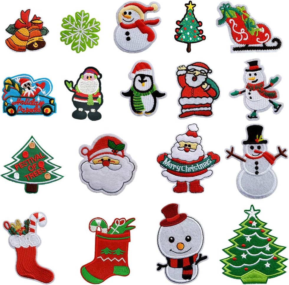 Christmas sewon  ironon patch 18 pcs santa snowman tree christmas