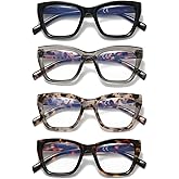 RLOZRN Cat Eye Reading Glasses for Women, 4 Pack Fashion Oversized Blue Light Blocking Computer Readers with Spring Hinge