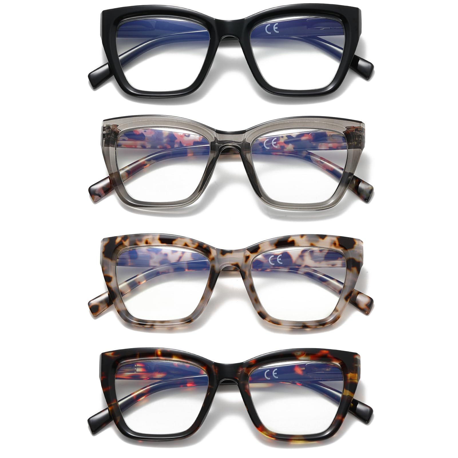 Photo 1 of RLOZRN Cat Eye Reading Glasses for Women, 4 Pack Fashion Oversized Blue Light Blocking Computer Readers with Spring Hinge, +1.5