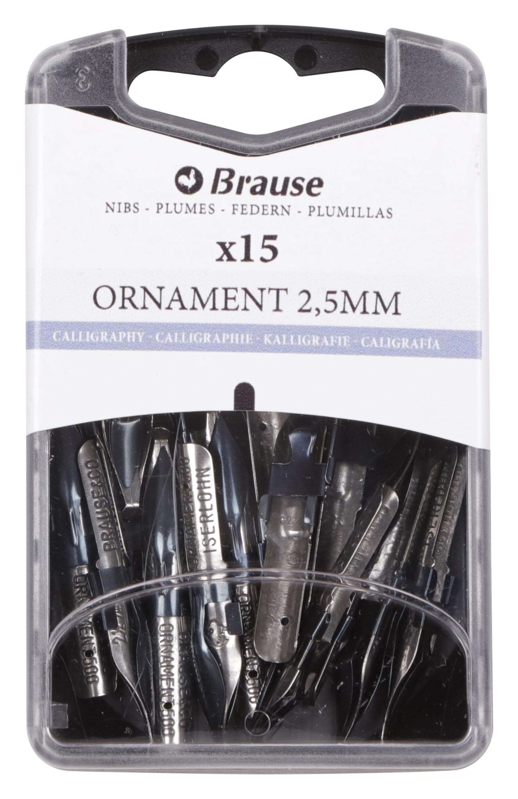 Brause 152025B - Lettering nibs for nib holders - Box of 15 Ornament 2.5mm nibs - Made in Germany - Lettering - Calligraphy - Writing - Arts and Crafts