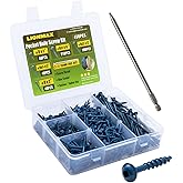 LIONMAX Pocket Hole Screws Assortment Kit, 450 PCS in 5 Sizes, 8 x 1, 1-1/4", 1-1/2", 2", 2-1/2", Blue Anti-Rust Coated Pocket Hole Screws for Exterior, Square Drive, 150MM Drive Bit Included