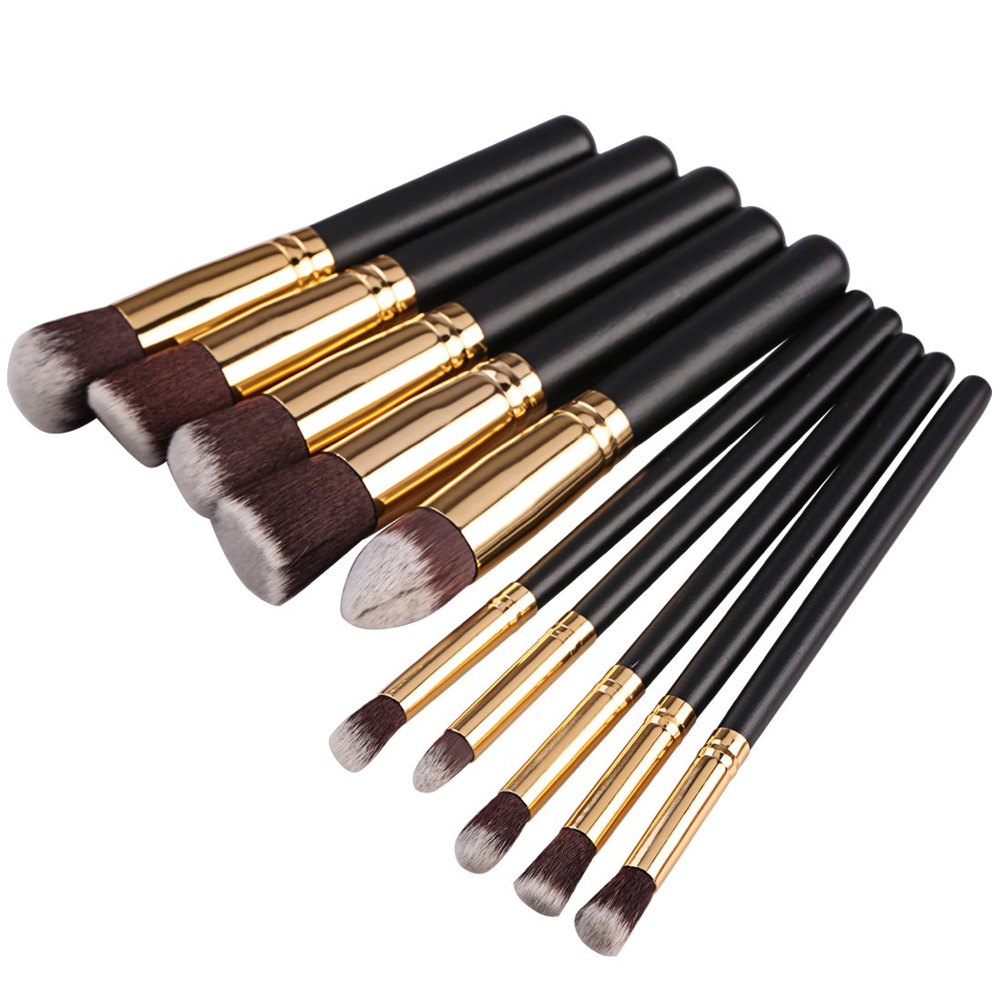 Pinceaux de maquillage, 10 pièces de brosses de maquillage cosmétiques, Brosse à Blush de 10 pièces, Pinceau aux yeux, aux lèvres, aux joues,Outils cosmétiques à Pinceau de Poutre Correcteur (Poignées Noires)