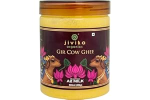 JIVIKA NATURALS Organics A2 Cow Ghee Bilona Method Gir Cow Hand Churned From Curd Lab Tested Glass Jar Pure Ghee Natural Ghee Healthy Ghee Made in Bilona Gir Cow 500ml