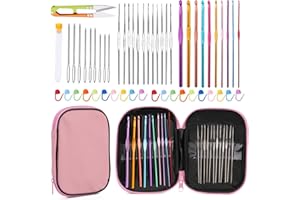 IMZAY 54 Pcs Crochet Needles Set, Crochet Hooks Kit with Storage Case, Ergonomic Knitting Needles Blunt Needles Stitch Marker DIY Hand Knitting Craft Art Tools for Beginners-Pink