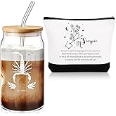 Sliner 2 Set Christmas Zodiac Gift for Women 16 oz Celestial Zodiac Signs Glass Cup with Lids Straws Horoscope Flower Sign Make up Bag 12 Constellations Thanksgiving Gift for Men Birthday(Scorpio)