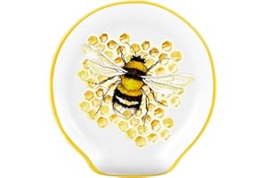 WOOBUD Bee Kitchen Decor - Bee Spoon Rest, Honey Bee Decor Bumble Bee Decorations for Home Honeycomb Hive Decor, Cute Spoon Holder Large Ceramic Utensil Holder for Countertop - Bee Themed Memorial Day Gifts