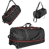 Romatime 32" Soft-Sided Foldable Wheeled Duffle Bag, 110L Expandable 140L Rolling Travel Bag with Matching Storage Pouch, Updated Black-Red
