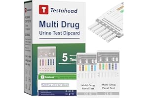T TESTAHEAD Drug Test Kit 5 Pack, Home Drug Tests, 12 Panel Drug Test Urine, Tests for Marijuana (THC),COC,OPI 2000,AMP,BZO,BAR,BUP,MDMA,MET,MTD,OXY,PCP