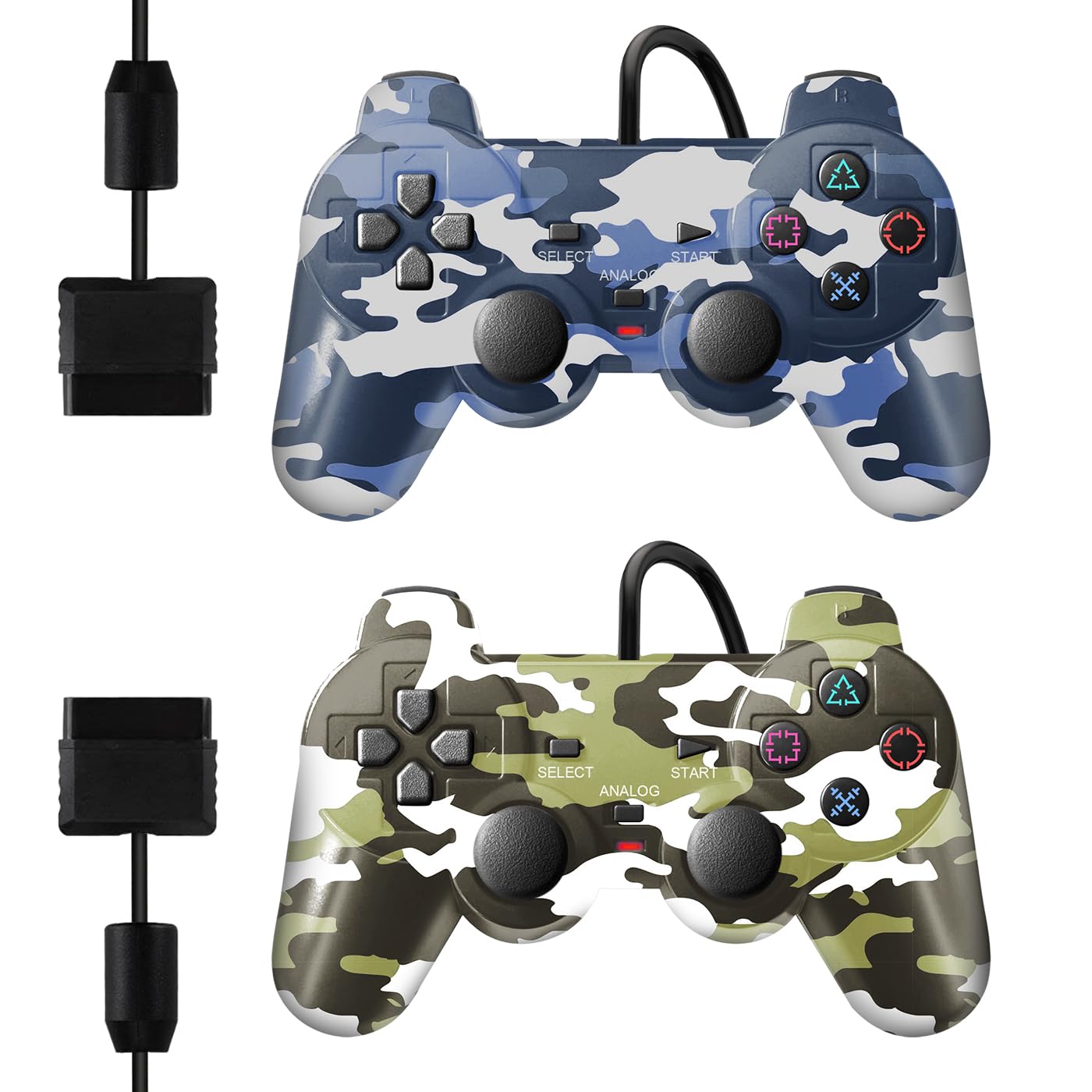 ADHJIE PS2 Controller, 2 Packs Wired Controller Compatible with PS2/PS2 Slim/PS1/PC Windows, Replacement Wired PS2 Controller with Dual Shock Vibration, Plug and Play