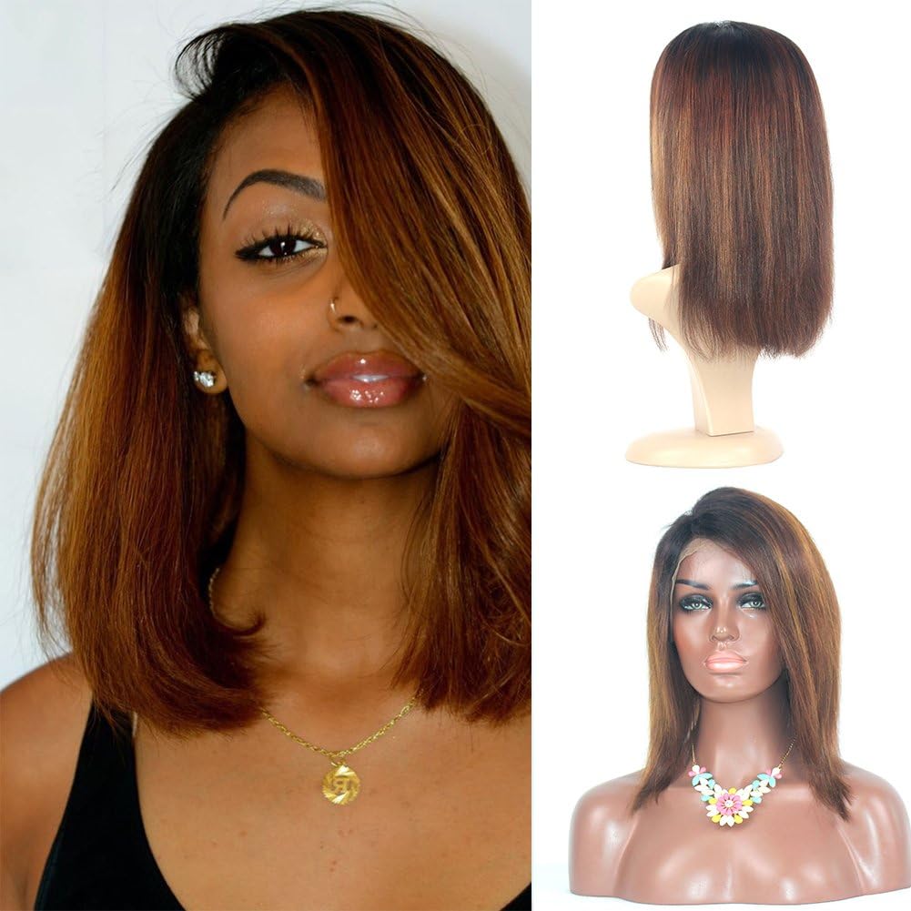 13x6 Lace Front Wigs Human Hair Pre Plucked Hairline with Baby Hair Short Bob Wigs for Black Women Brazilian Virgin Hair Straight 10 inch