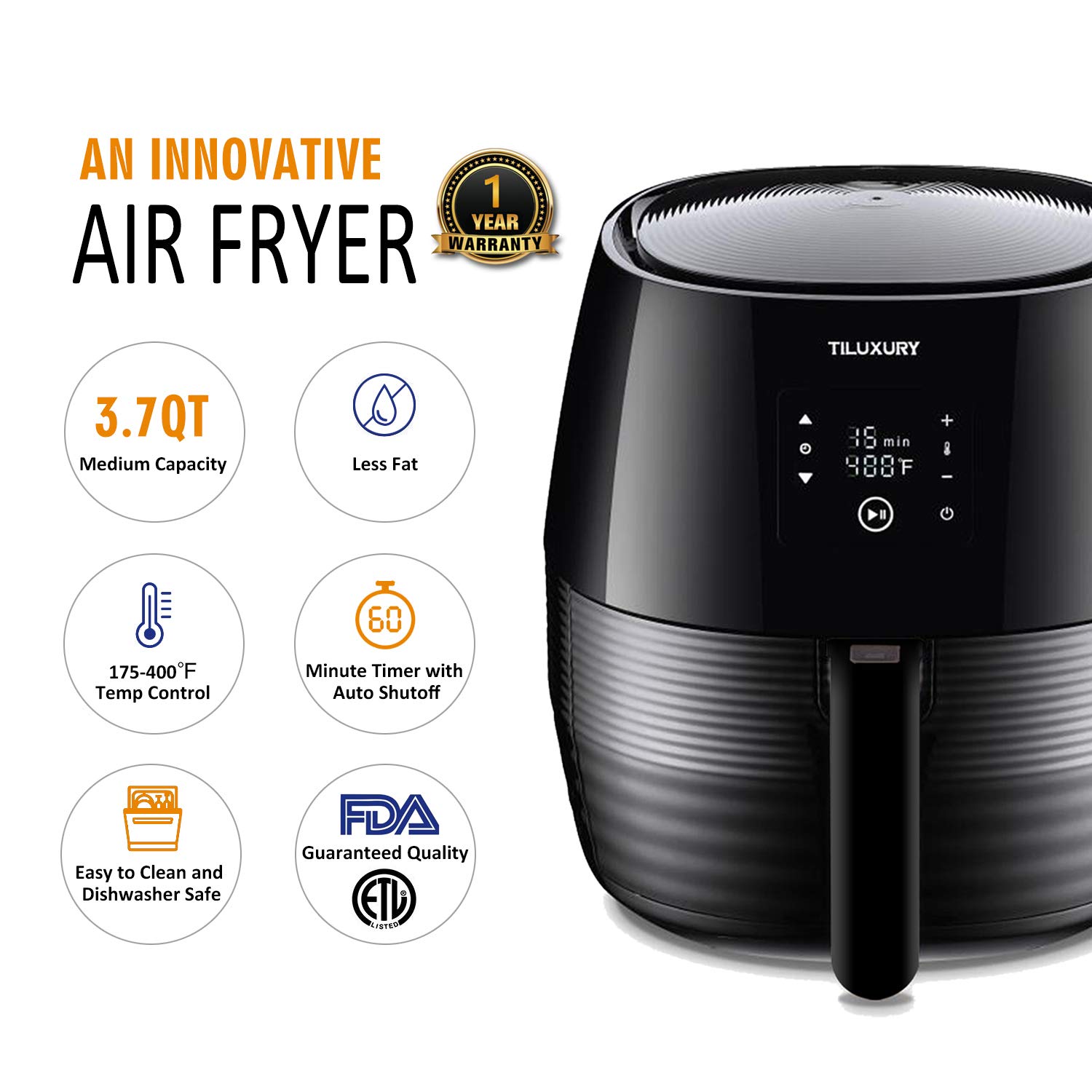 Amazon.com: Air Fryer XL, 5.8QT freidora eléctrica grande ...