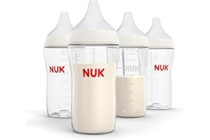 NUK Perfect Match 2-in-1 Natural and Anti-Colic Bottle with Medium Flow, Wide, Adaptable Nipple, 8oz., 4 Pack, BPA Free