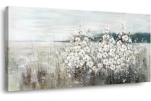 White Flower Wall Decor - Beach Landscape Painting Canvas Artwork 20”x 40” (50x100CM) for Living Room