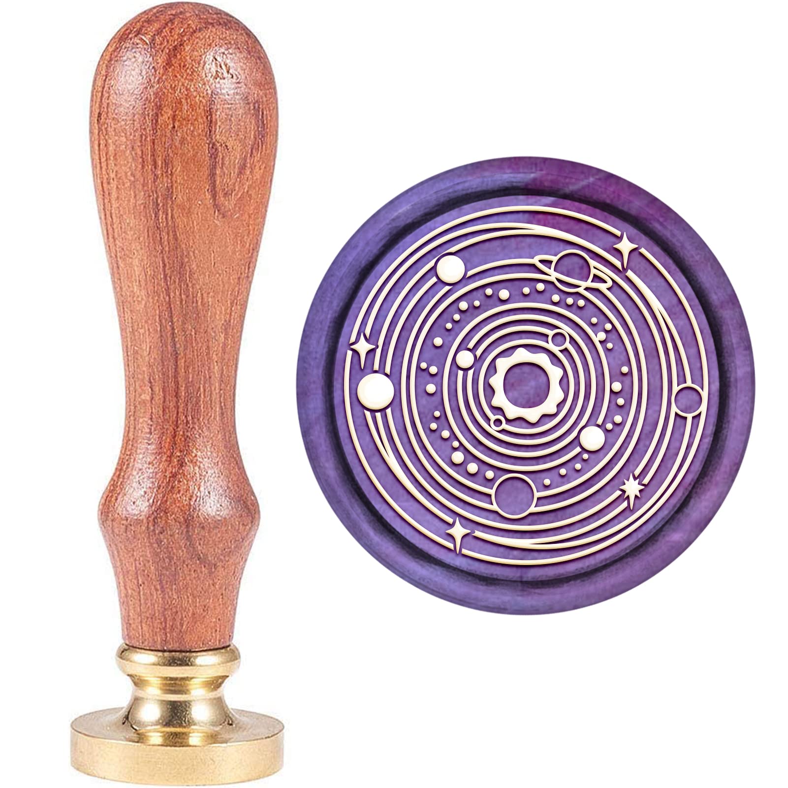 CRASPIRE Wax Seal Stamp, Vintage Wax Sealing Stamps Solar System Planet Retro Wood Stamp Removable Brass Head 25mm for Wedding Envelopes Invitations Embellishment Bottle Decoration