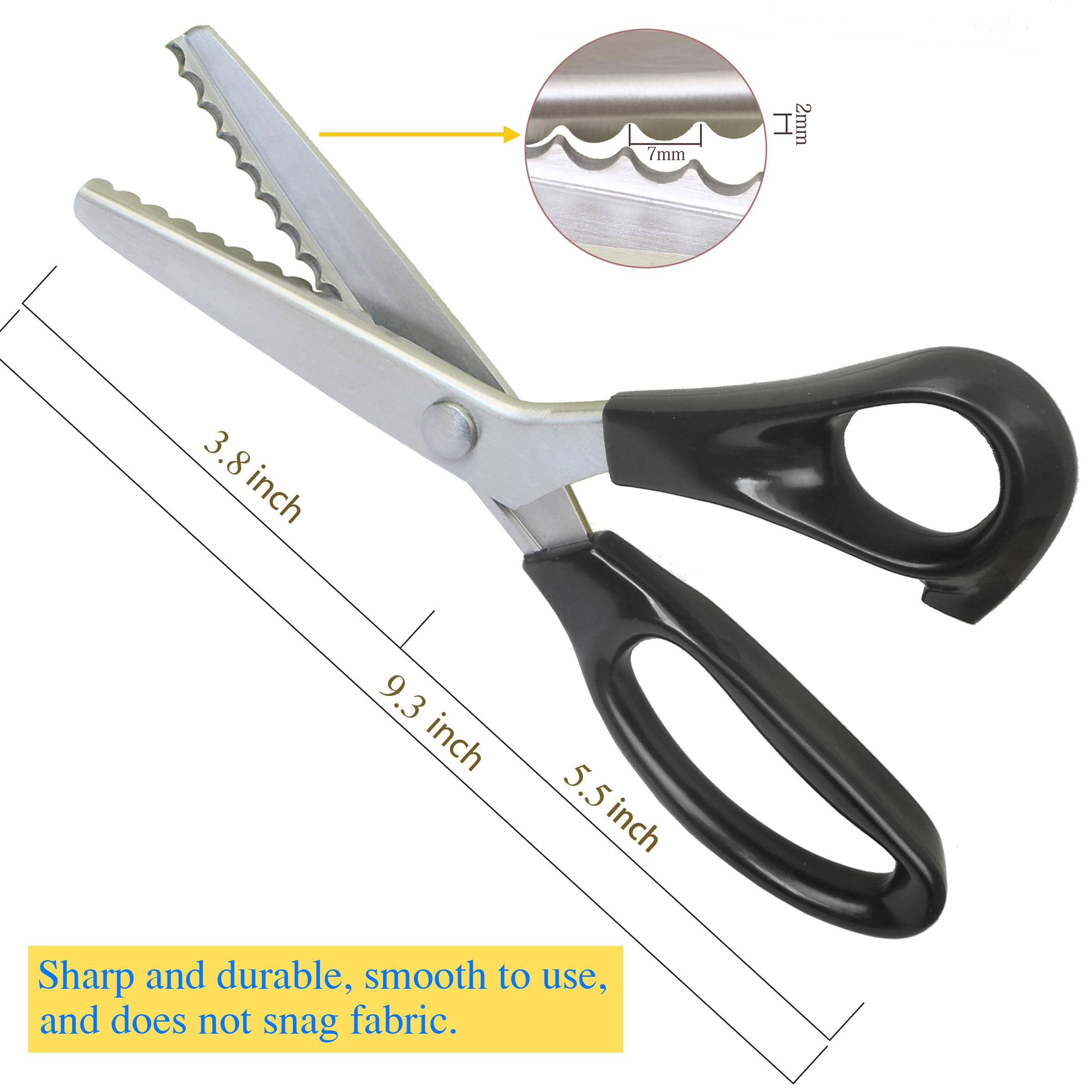 Hui Tong Strong & Sharpe Pinking Shears,Pinking Shears Scissors for Fabric, Serrated and Scalloped Scissors Fabric,3mm,5mm,7mm (Scalloped 7mm)