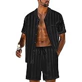 PrinStory Mens Pajamas Set Satin Silk Pajama For Men Sleepwear Shorts Summer 2 Piece Button Down Set S-XXL