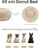 OKPOW Donut Dog Bed Calming 60cm Beige Washable Round Plush Non Slip view 2